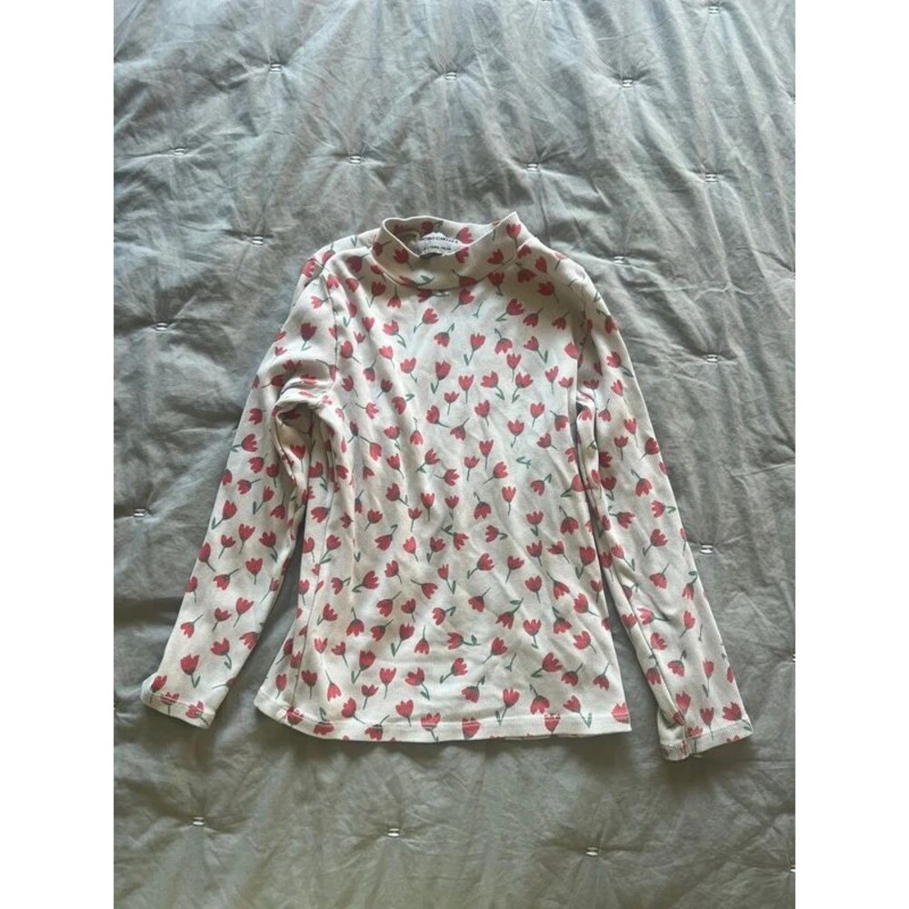Bobo choses tulip flowers cream ribbed turtleneck sweater girls size 4-5Y